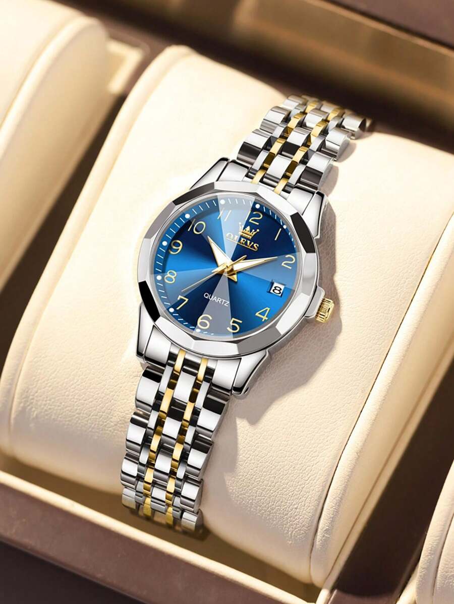 OLEVS. OLEVS Womens Watch Fashion Dress Diamond Female Watches For Ladies Analog Quartz Stainless Steel Waterproof Luminous Day Date Two Tone Wristwatch - VÀNG XANH - Xem 1