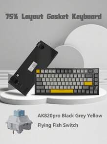 Ajazz Ak820pro Three Modes Mechanical Keyboard With Screen, Gasket Structure, Pcb Hot Socket, Five-Layer Noise Reduction Filling, Pbt Keycap, Rgb Flying Fish Switch - Brown - View 2
