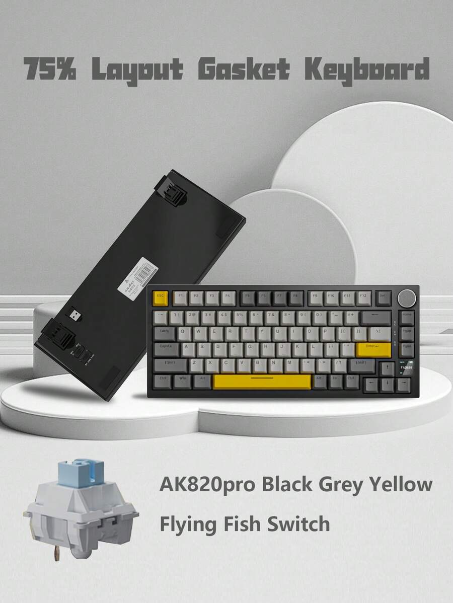 Ajazz Ak820pro Three Modes Mechanical Keyboard With Screen, Gasket Structure, Pcb Hot Socket, Five-Layer Noise Reduction Filling, Pbt Keycap, Rgb Flying Fish Switch