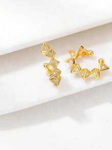 1 对时尚方晶锆石不对称铜夹式耳环，无需穿孔，适合女性、日常佩戴和派对的华丽珠宝礼物 - 耳夾 - 查看 7