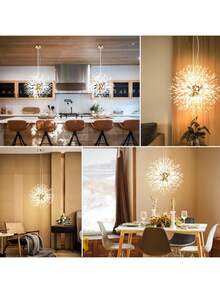 2PCS Lámpara de techo moderna, lámpara colgante de vidrio para recámara, sala, comedor, 8 luces (sin bombilla) - Dorado - Ver 6