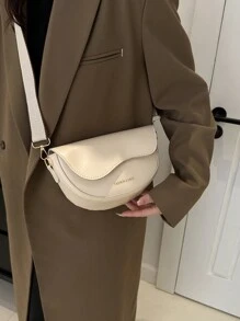 กระเป๋าสะพายแฟชั่นพร้อมแผ่นพับ,กระเป๋าผู้หญิงครึ่งวงกลมพร้อมสายปรับได้,กระเป๋าเปลือกหอยทรงอานสำหรับเดินทาง,กระเป๋ามินิสีทึบพร้อมสายทอ,กระเป๋าลำลองมัลติฟังก์ชั่น - สีครีม/สีเบจ - ดู 5