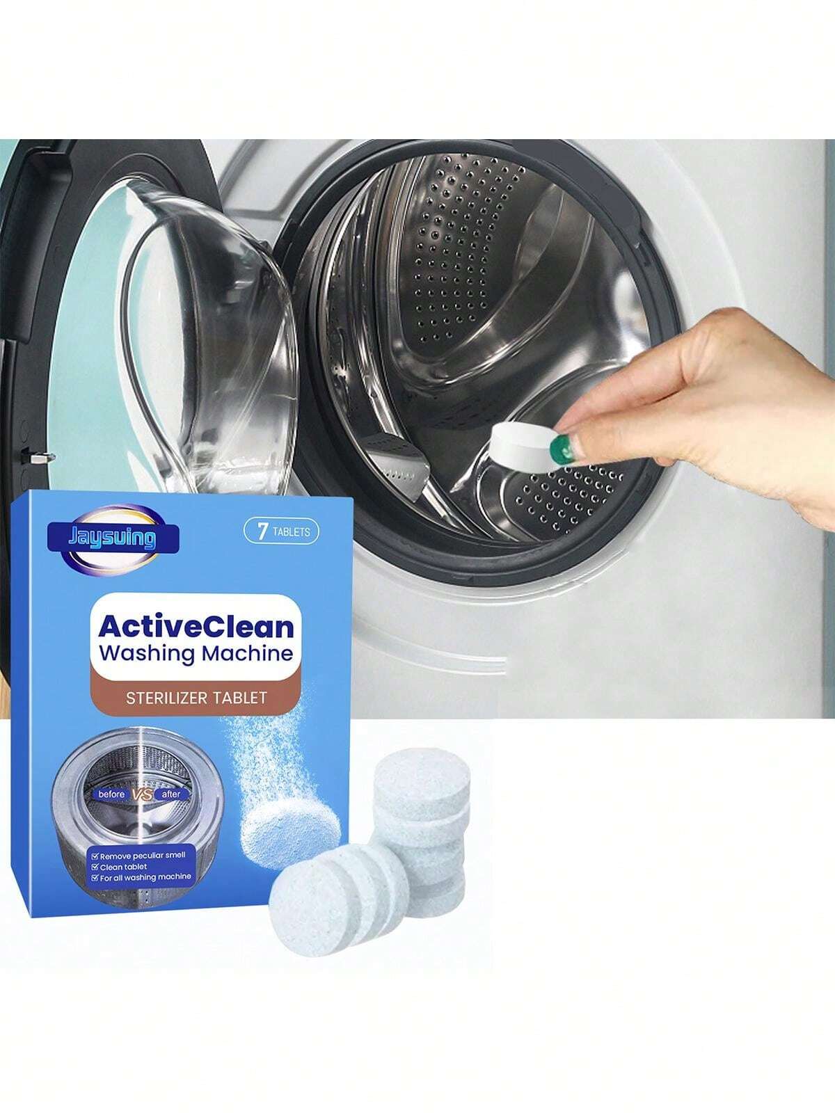 1pack 7 Tablets Washing Machine Cleaning Tablets Washing Machine Tank Automatic Cleaning