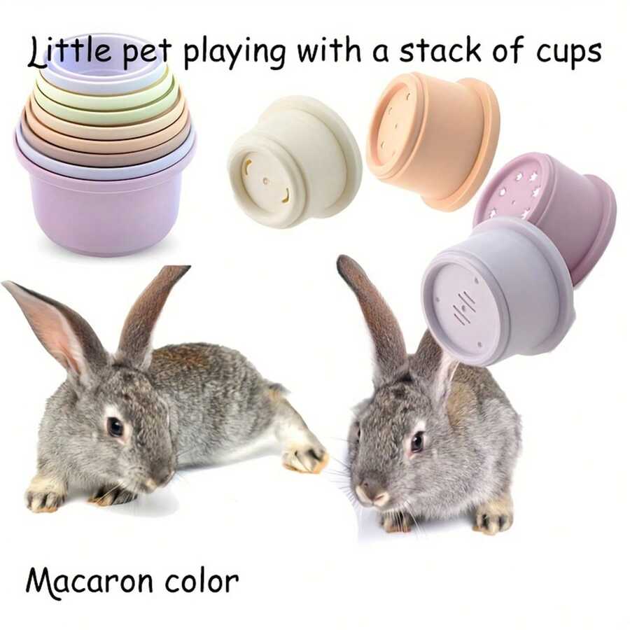 8 Piezas De Tazas Apilables Para Conejos, Divertidos Juguetes Multicolores Para Conejitos Reutilizables, Juguetes De Conejo Encajables De Diferentes Tamaños Para Animales Pequeños - Multicolor - Ver 1