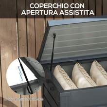 Outsunny Baúl de Exterior con Cerradura, 2 Asas y 4 Ruedas, Contenedor de Jardín en Acero Galvanizado, Gris Oscuro - Gris Oscuro - Ver 5