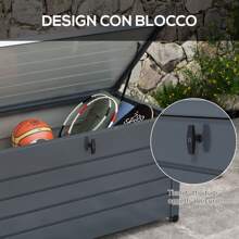 Outsunny Baúl de Exterior con Cerradura, 2 Asas y 4 Ruedas, Contenedor de Jardín en Acero Galvanizado, Gris Oscuro - Gris Oscuro - Ver 6