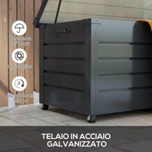 Outsunny Baúl de Exterior con Cerradura, 2 Asas y 4 Ruedas, Contenedor de Jardín en Acero Galvanizado, Gris Oscuro - Gris Oscuro - Ver 7