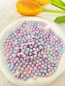 28pcs Abs Faux Pearl Beads In Mermaid Color With Two Holes For Professional Diy Decoration Accessories, Suitable For Face Makeup Decoration, Earrings, Necklaces, Hair Accessories And Craft Making - 8mm - View 2