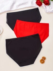 大尺碼女裝 3 件舒適透氣高腰高彈三角內褲套裝帶隨機花卉和圓點印花 - 彩色 - 查看 2