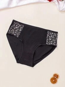 大尺碼女裝 3 件舒適透氣高腰高彈三角內褲套裝帶隨機花卉和圓點印花 - 彩色 - 查看 3