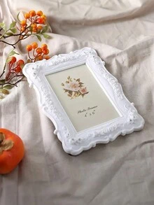 1入白色玫瑰花相框,擺錘桌面裝飾,7寸裝飾相框,橫向和縱向兼用的裝飾相框,適用於家居客廳辦公室裝飾、聖誕情人節和新年裝飾 - 白色 - 查看 3