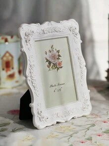 1入白色玫瑰花相框,擺錘桌面裝飾,7寸裝飾相框,橫向和縱向兼用的裝飾相框,適用於家居客廳辦公室裝飾、聖誕情人節和新年裝飾 - 白色 - 查看 4
