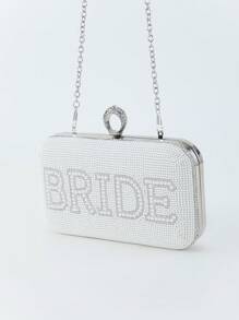 1pc Elegant & Romantic Pearl & Rhinestone Decor Pu Leather Clutch Bag With Chain Strap For Women, Embossed With , Tready Bride Bag,Perfect For Party, Wedding, Prom, Dinner/Banquet, Matching With Wedding Dress, Formal Dresses, Prom Dress, Birthday Dress, Women Dress Party