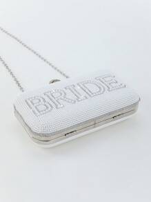 1pc Elegant & Romantic Pearl & Rhinestone Decor Pu Leather Clutch Bag With Chain Strap For Women, Embossed With , Tready Bride Bag,Perfect For Party, Wedding, Prom, Dinner/Banquet, Matching With Wedding Dress, Formal Dresses, Prom Dress, Birthday Dress, Women Dress Party