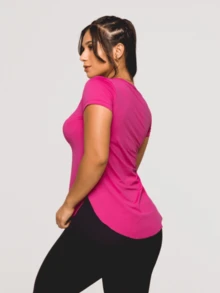 Blusa Fitness Feminina Microfibra Academia Rosa Toque Gelado - Rosa chiclete - Visão 2