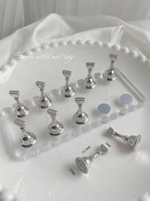 Decoraciones de arte de uñas - Conjunto de 1 base de onda sólida de resina acrílica autoadhesiva con imán + 10 soportes de color blanco K para práctica de manicura con estilo vintage/japonés/coreano, floral y láser, para hacer en casa/al aire libre/novia/hermana/esposa/Día de la Madre/boda/salón de belleza/Día de San Valentín