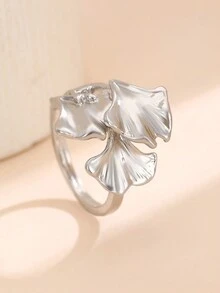 1 pieza Anillo de diseño asimétrico con textura con forma de rama y hoja de Ginkgo, adecuado para mujeres - Ginkgo biloba - Ver 8