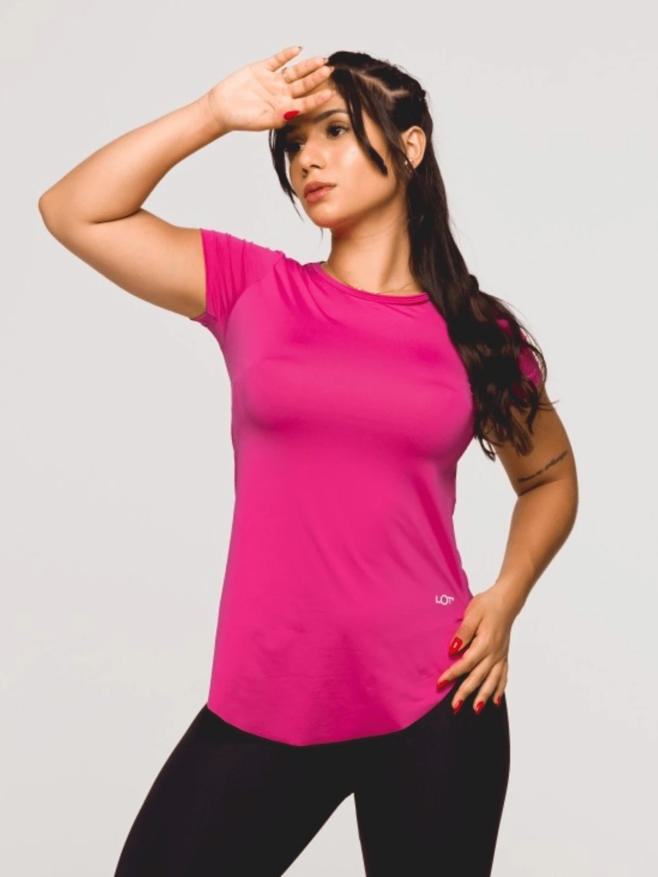 Blusa Fitness Feminina Microfibra Academia Rosa Toque Gelado - Rosa chiclete - Visão 1