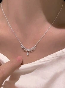 BALMORA 1個時尚法式925純銀鉸接空心項鍊頸圈,精美的公主宮廷風格吊墜項鍊,適用於女友珠寶飾品禮物,女孩/女人/女友/母親精品珠寶日常穿著 - 銀色 - 查看 3