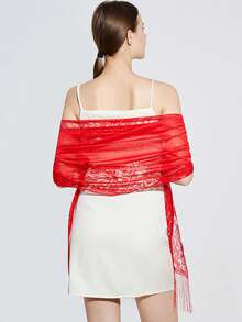 1 件純色蕾絲流蘇披肩,時尚優雅,多功能圍巾,適合晚會、海灘婚禮、伴娘、舞會 - A - 查看 7