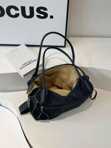Túi Tote Nylon Cho Nữ Dung Tích Lớn Đeo Ngang/Vai/Ví Cầm Tay Phong Cách Retro Và Đa Năng, Hàng Mới 2024, Túi Đeo Vai Đi Học - màu đen - Xem 4