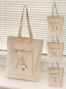 姓名首字母 A-Z 字母图案手提包、女士斜挎包、轻便休闲简约大容量顶部提手包双提手包适合少女女士大学生、新秀和白领工作者非常适合办公室、大学、工作、商务、通勤、户外、旅行、郊游、书周学院风书包 - 米色 - 查看 1