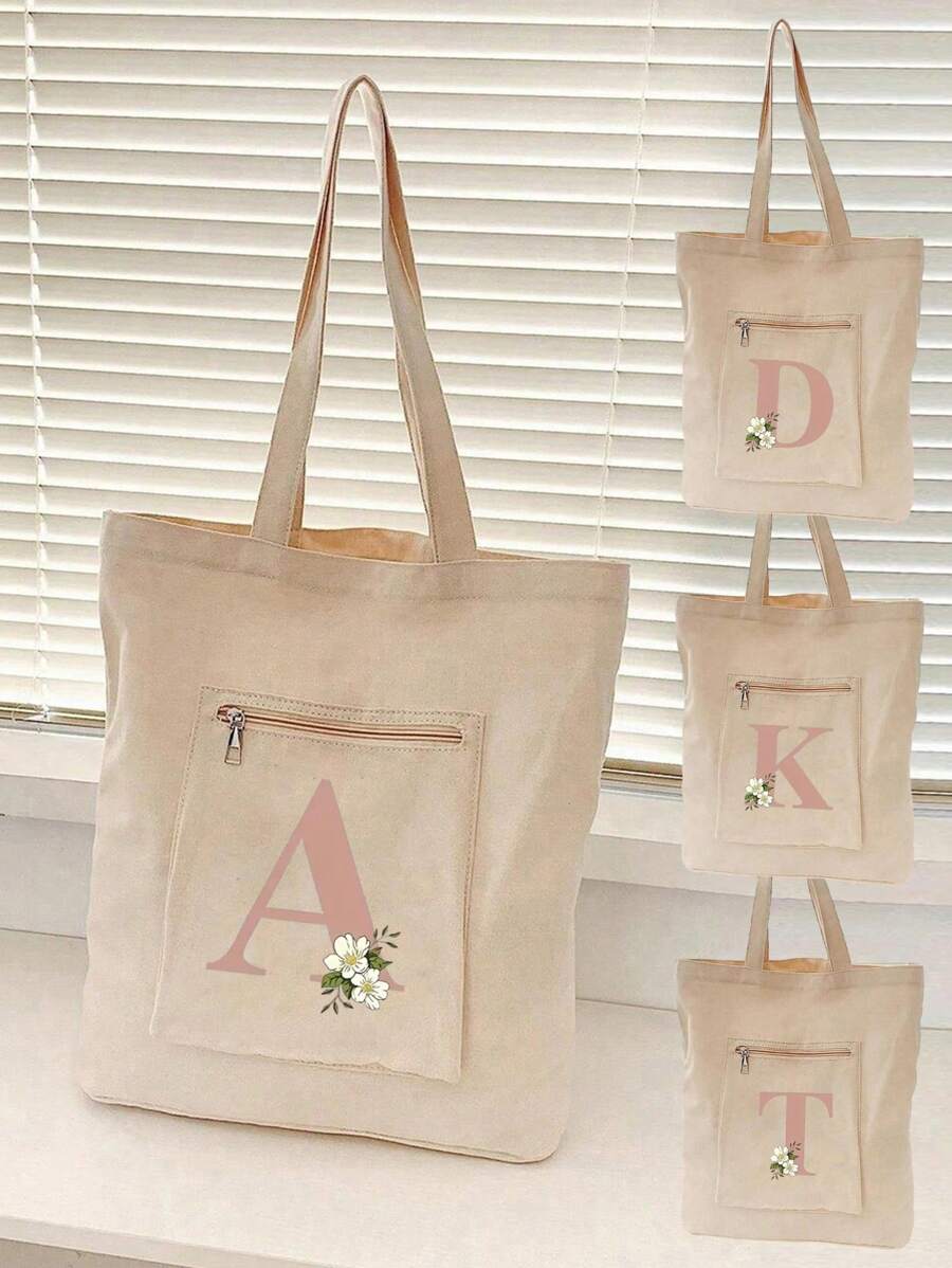 姓名首字母 A-Z 字母图案手提包、女士斜挎包、轻便休闲简约大容量顶部提手包双提手包适合少女女士大学生、新秀和白领工作者非常适合办公室、大学、工作、商务、通勤、户外、旅行、郊游、书周学院风书包 - 米色 - 查看 1