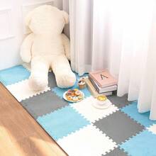 18pcs White, Grey, Light Blue Mixed Color Plush Carpet Mat With Anti-Slip, Shockproof, Hand-Washable And Cuttable Features, Perfect Home Decor For Living Room, Bedroom - Multicolor-white+Grey+Light Blue - View 4