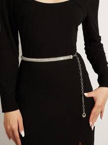 1条女士时尚水晶链腰带，适合搭配连衣裙、参加派对、日常穿着，四季皆宜，百搭配饰，也适合万圣节。