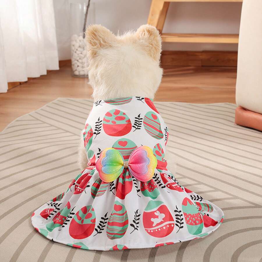 Easter Breathable & Comfortable Dog Dress For Teddy Bear, Pomeranian (With Easter Egg Design), Spring/Summer - Multicolor - View 1