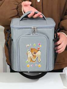 Bolso De Almuerzo De Hombro Bolsa De Almuerzo De Gran Capacidad Caja Aislada De Oso Inicial Con Patrón De Letras De A A Z Bolso De Mano Enfriador Cruzado Bolsa Organizadora De Banda Para El Hombro Bolsa Térmica De Lona Para Alimentos Bolsa De Almuerzo Aislante Para Oficina, Trabajo, Camping, Picnic Bolsa De Refrigerador - Gris - Ver 5