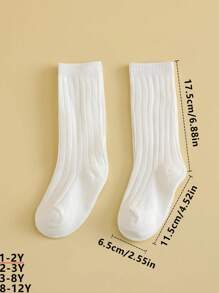 4pairs Children's White Solid Color Fashionable Sports Style Knee-High Socks Suitable For School, Leisure And Vacation