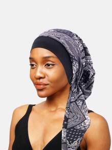 1 pieza de gorro de noche elástico impreso de pala ancha para mujeres, gorro de quimioterapia, gorro de turbante adecuado para usar en primavera y verano gorro de satén - Multicolor - Ver 2