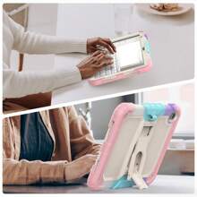 Hoesje compatibel met iPad 9e/8e/7e generatie 10,2 inch (hoesje compatibel met iPad 9/8/7 generatie): met standaard en penhouder - ROZE - camouflage poeder - Bekijken 3