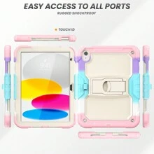 Hoesje compatibel met iPad 9e/8e/7e generatie 10,2 inch (hoesje compatibel met iPad 9/8/7 generatie): met standaard en penhouder - ROZE - camouflage poeder - Bekijken 6