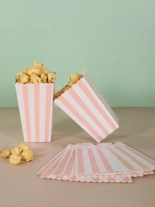 Set de 12 cajas de palomitas de color rosa para fiestas, suministros, accesorios fotográficos, cajas con puntos de onda para palomitas, cajas de regalo para festivales - rayas rosas - Ver 4