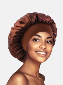 1入女士30cm直徑緞面寬邊睡眠帽，適合日常使用的絲綢帽緞面帽 - 咖啡棕 - 查看 3