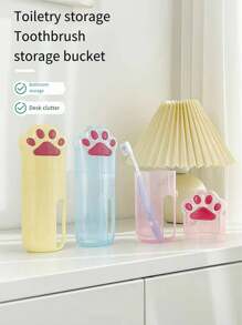 1 Pieza Estuche De Kit Dental Con Forma De Pata De Gato Multicolor Con Soporte Para Cepillo De Dientes, Pasta Dental Y Taza De Lavado Para Viaje, Color Aleatorio - Multicolor - Ver 5