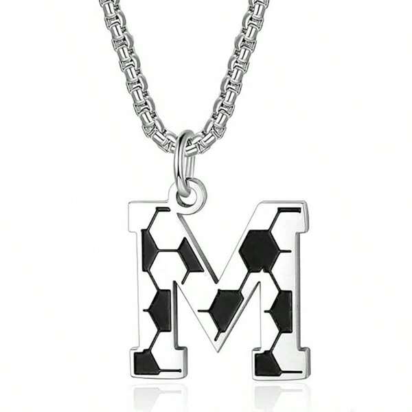 1PC 304L Stainless Steel Soccer A-Z Initial Letter Necklace For Men Women Sporty Football Necklace Men Jewelry Soccer Accessories