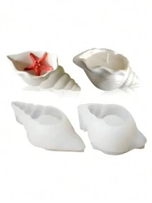 DIY贝壳形硅胶模具，可用于制作首饰收纳罐、水水泥石石膏树脂浇铸模具、烛台、多肉植物花盆、混凝土粘土模具、家居装饰 - 白色矽膠模具 - 查看 3