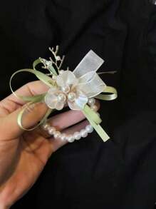 Einzelnes Matcha-Grün Armband mit Kunstperlen, perfekt für Waldthemen-Hochzeiten und Brautjungfern, Tanzpartys oder andere formelle Anlässe