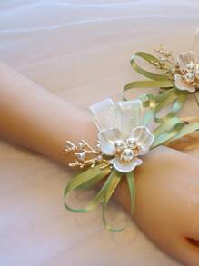 Einzelnes Matcha-Grün Armband mit Kunstperlen, perfekt für Waldthemen-Hochzeiten und Brautjungfern, Tanzpartys oder andere formelle Anlässe