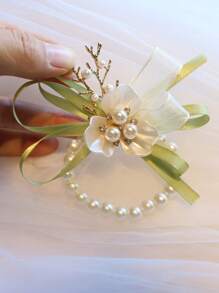 Einzelnes Matcha-Grün Armband mit Kunstperlen, perfekt für Waldthemen-Hochzeiten und Brautjungfern, Tanzpartys oder andere formelle Anlässe