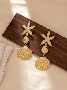 1pair Starfish & Shell Dangle Earrings - Starfish Dangle Earrings - View 13