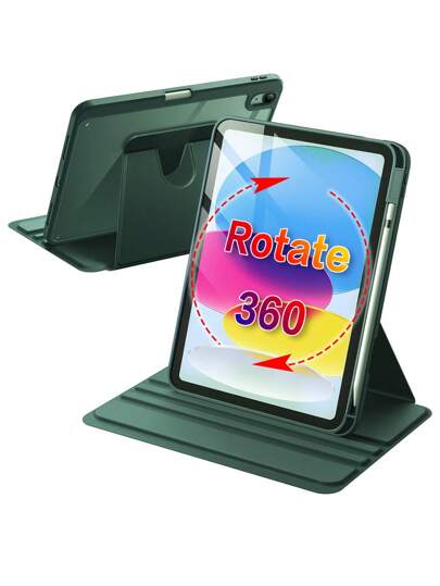 360° roterande skyddsfodral kompatibelt med Apple iPad med Apple Pencil-hållare, stötsäkert, automatisk väckning/viloläge, justerbart stativ - djupgrön