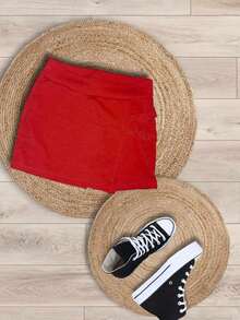 Falda Short Basica Stretch Corta con Abertura en Pierna - Rojo - Ver 2