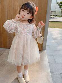 Young Girl Summer Princess Dress With Floral & Mesh Contrast