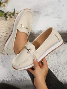 Women's Metal Decor Casual Versatile Flat Shoes - Beige - View 1
