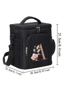 肩背式午餐袋,大容量保溫食物盒,玫瑰金首字母表紋路斜背冰桶手提包,斜背包整理袋,保溫肩背袋,帆布食品手提袋,保溫午餐盒袋,適用於辦公室,工作,野營,野餐,冰箱袋 - 黑色 - 查看 6