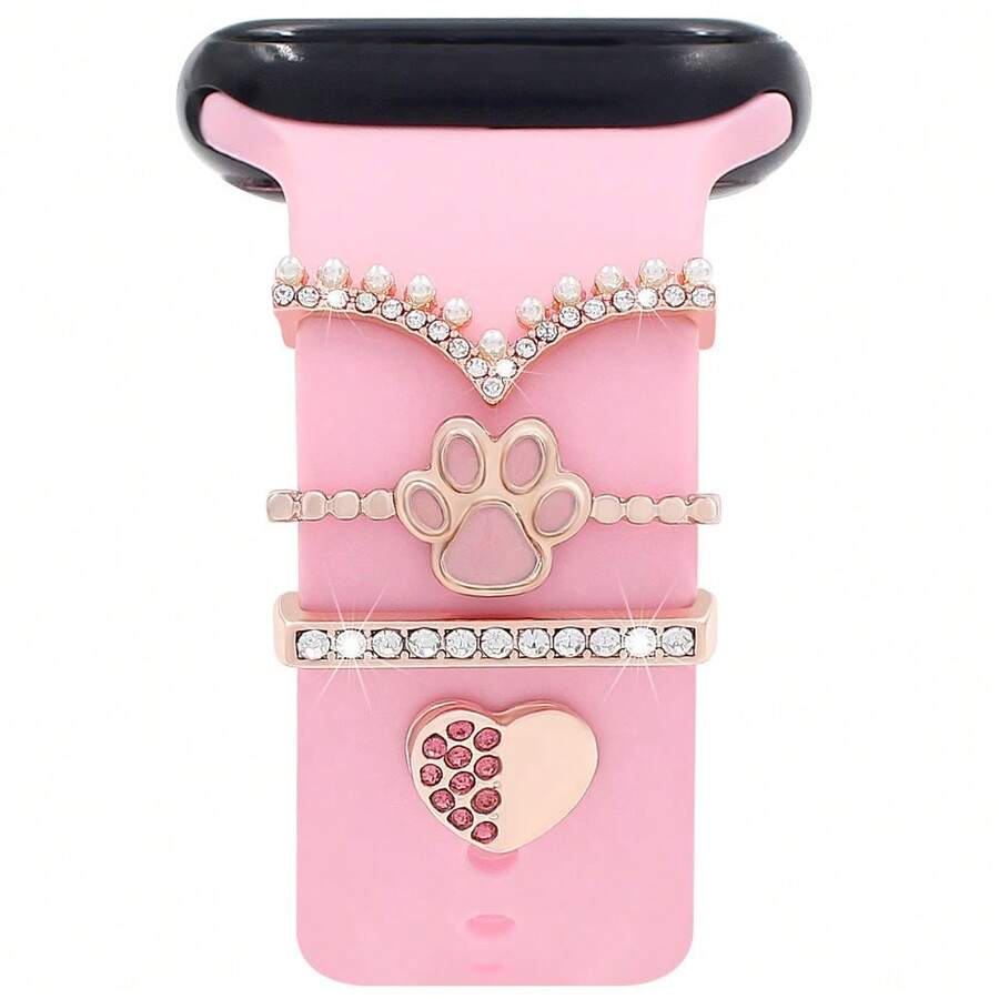 4pcs/Set Silicon Watch Band Decorative Ring & Studs Compatible With Apple Watch And Watch Universal Band - one-size - View 1